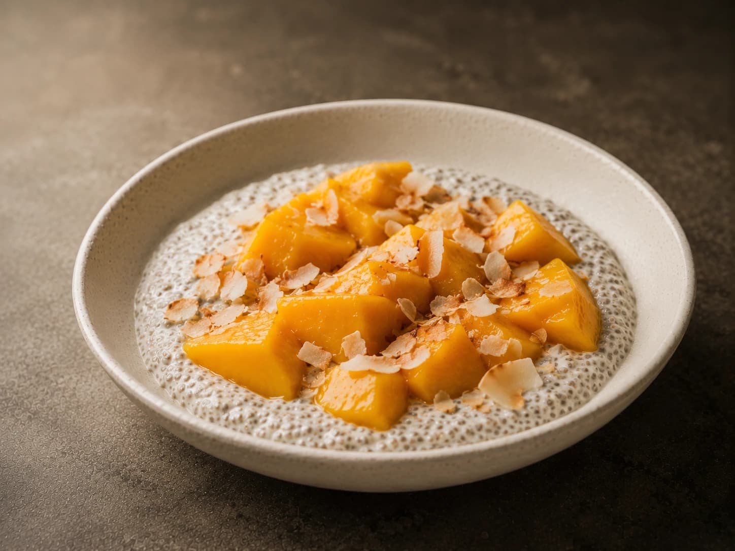 Chia pudding, mango, toasted coconut