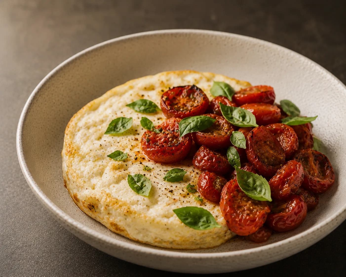Egg white frittata, roasted tomato, basil