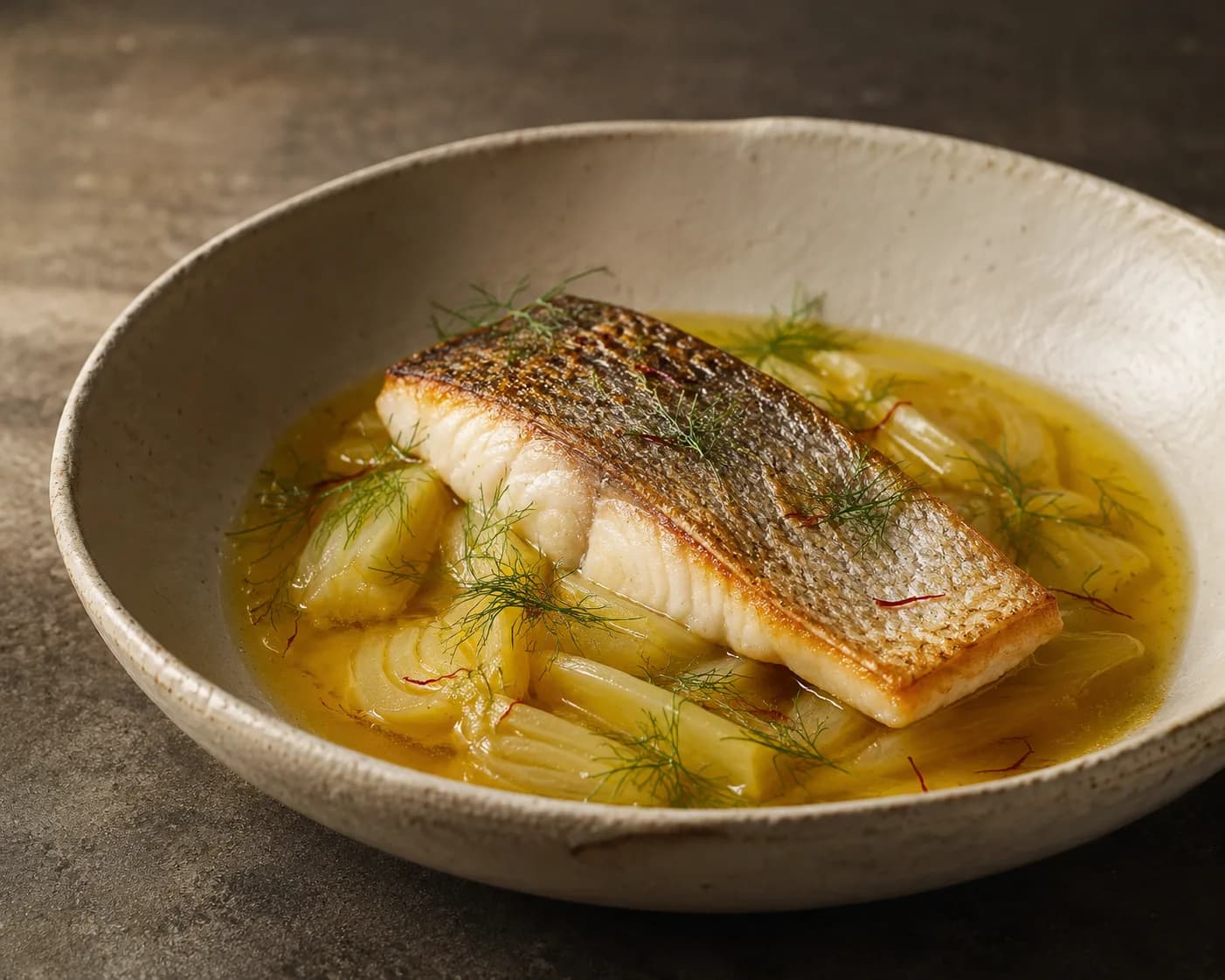 Sea bream, fennel, saffron broth
